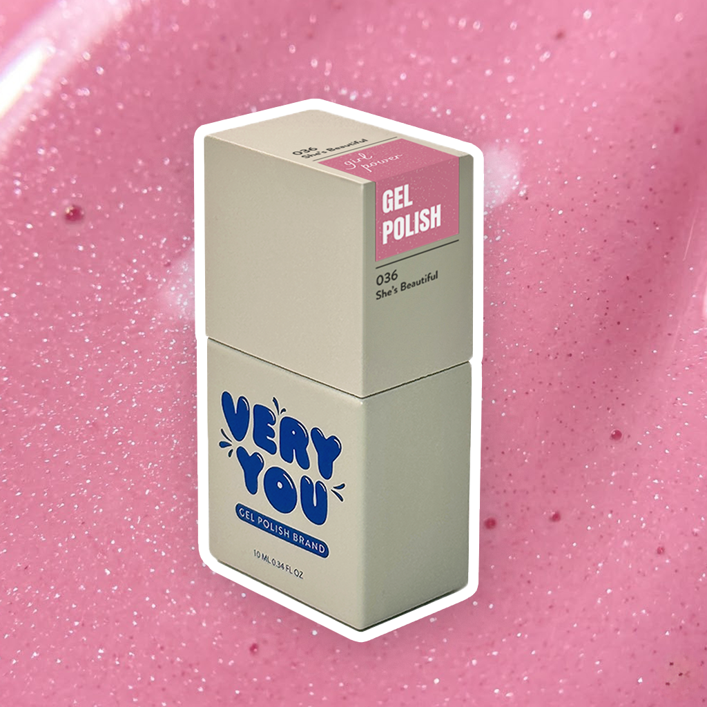 Very You Lakier Hybrydowy She’s Beautiful 036 | Pudrowy Róż z Drobinką | 10ml | HEMA Free