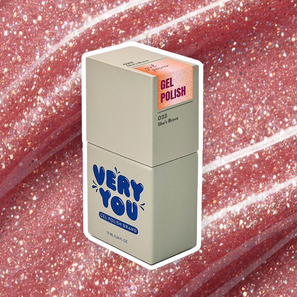 Very You Lakier Hybrydowy She’s Brave 033 | Brzoskwiniowy Brokat | 10ml | HEMA Free